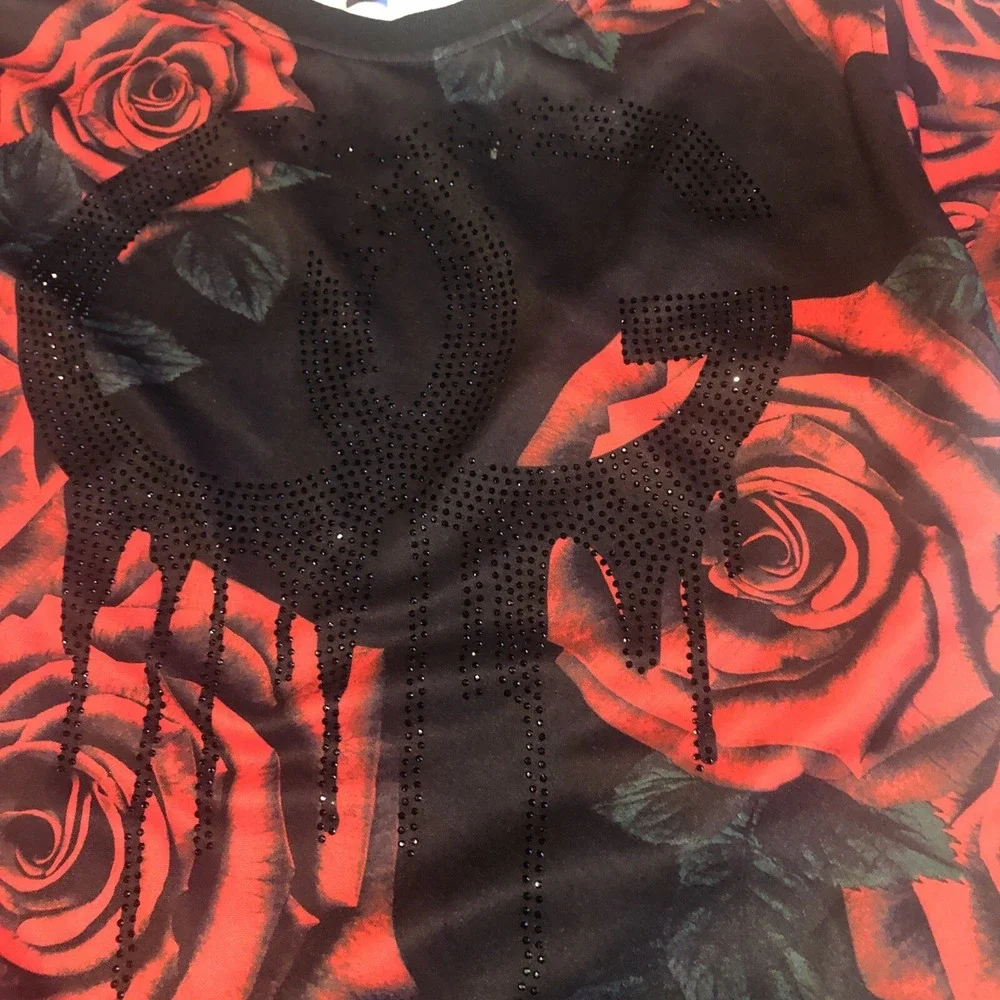 One Colour One‎ Nation Rose Shirt  60% Cotton Size Medium OG Melt Rhine Stones